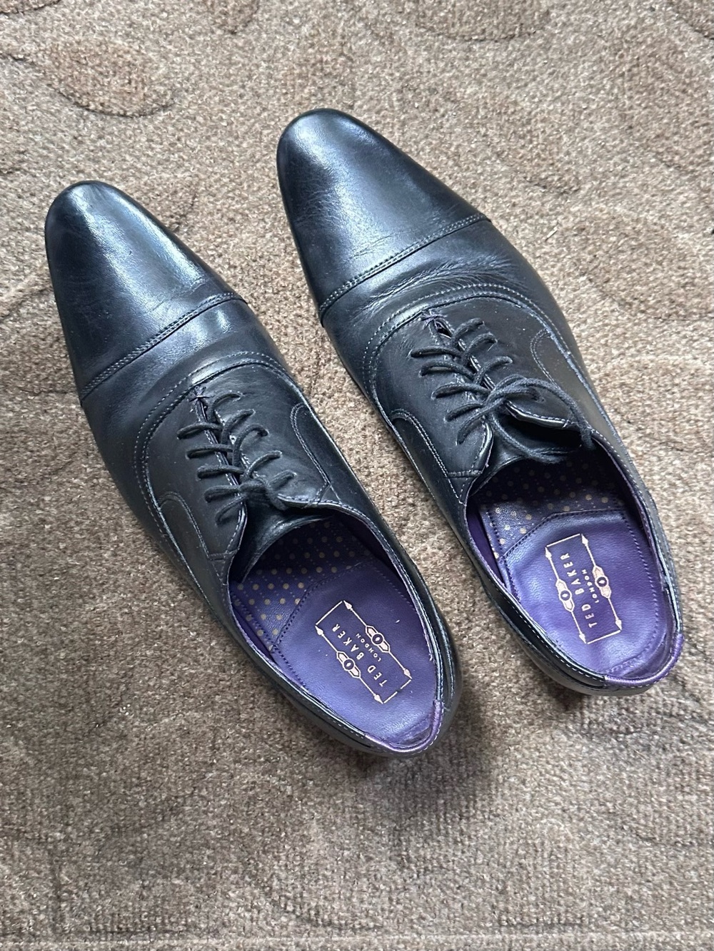 Ted Baker Men's Black Leather Cap-Toe Oxford Roggr 2 Size 8 1/2 (41)